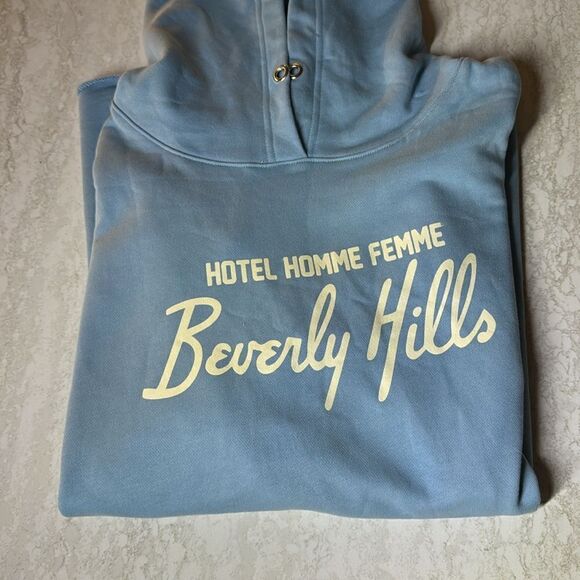 NWOT Men's Hotel Homme Femme Light Blue Graphic Hoodie Size XL - Picture 8 of 8